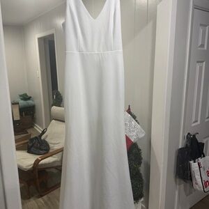Lulus White Maxi Dress Size L V Neck Tie Back Bridal Formal Wedding Gown